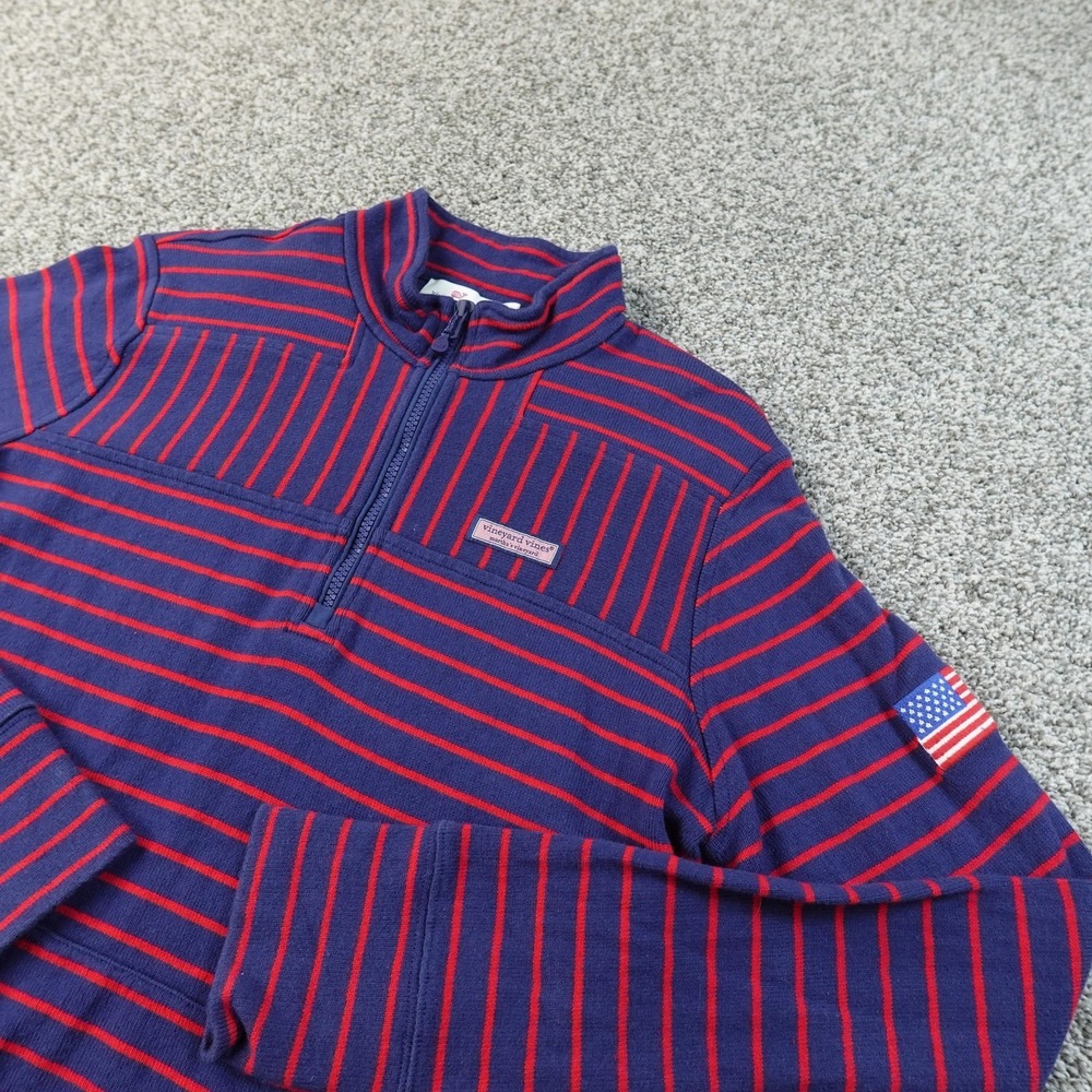 Vineyard Vines Sweater Womens M Blue Red Stripe 1/4 Zip Pullover USA Flag Top